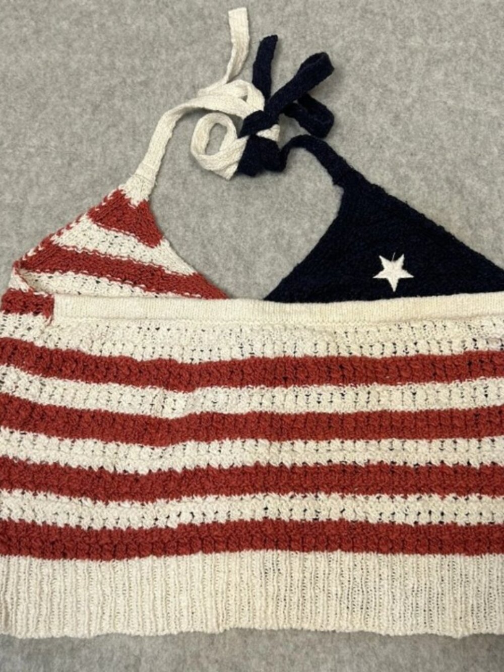 American Eagle Crochet American Flag Crop Halter Top Women’s XS Boho Festival - Picture 7 of 15